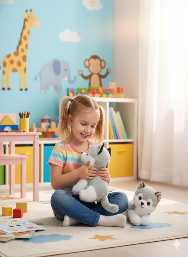 STRIDERS لعبة كلب فروي بالز الرمادي والأبيض القطيفة الناعمة - دمية جرو فائقة النعومة، هدية لطيفة ومحببة للأطفال | مثالية للعب والنوم والسفر والتجميع | الموديل ST-FP004 | 10 بوصة - Image 5